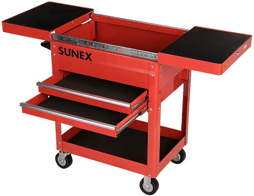 Sunex Tools 8035R Red Compact Slide Utility Cart, Locking Slide Top, Swivel/Locking Casters, 18 Gauge Steel, Latching Drawers, 450-Pound Capacity - MPR Tools & Equipment