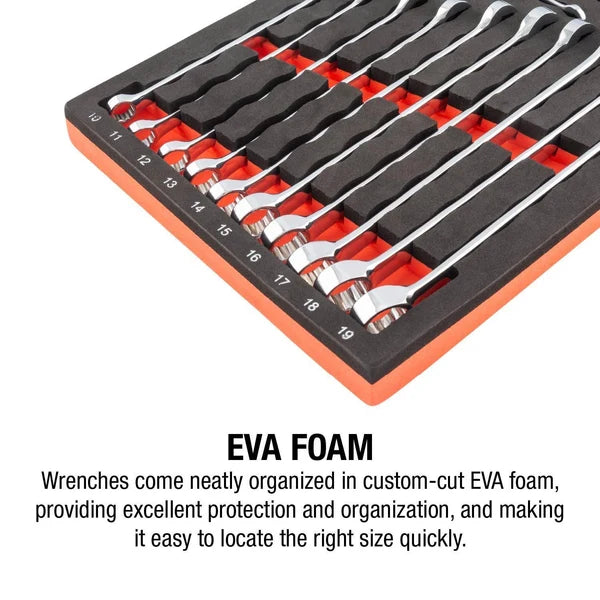 Sunex 9911M 13-Piece Metric V-Groove Combination Wrench Set in EVA Foam, 7mm-19mm