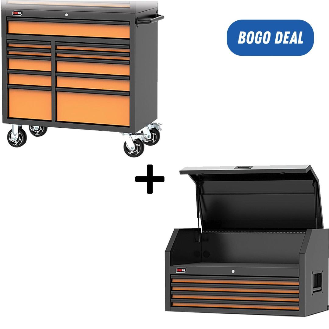 Tobeq RCBT411121ORBK Meuble roulant 11 tiroirs série HD 41" (Orange/Noir)