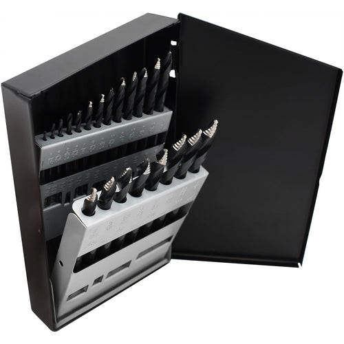 Astro Pneumatic TS21 ONYX 21pc TurboStep HSS Drill Bit Set open metal case with all 21 bits organized