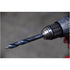 Astro Pneumatic TS21 TurboStep HSS drill bit in drill chuck showing spiral fluted stepped-tip design