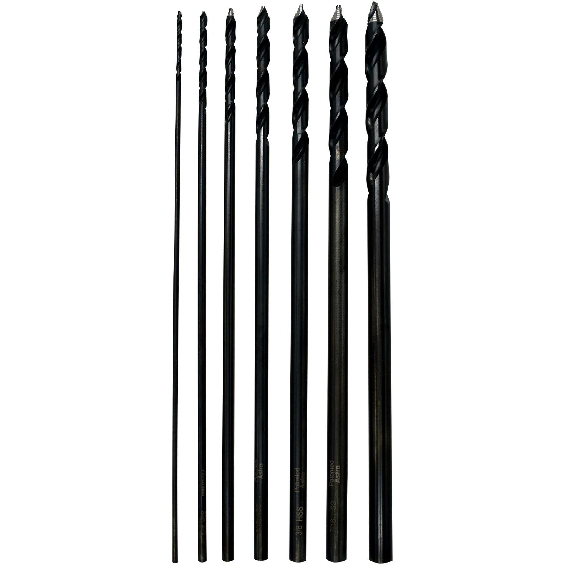 Astro Pneumatic AST-TS7 ONYX TurboStep drill bits - angled vertical view showing graduated sizes
