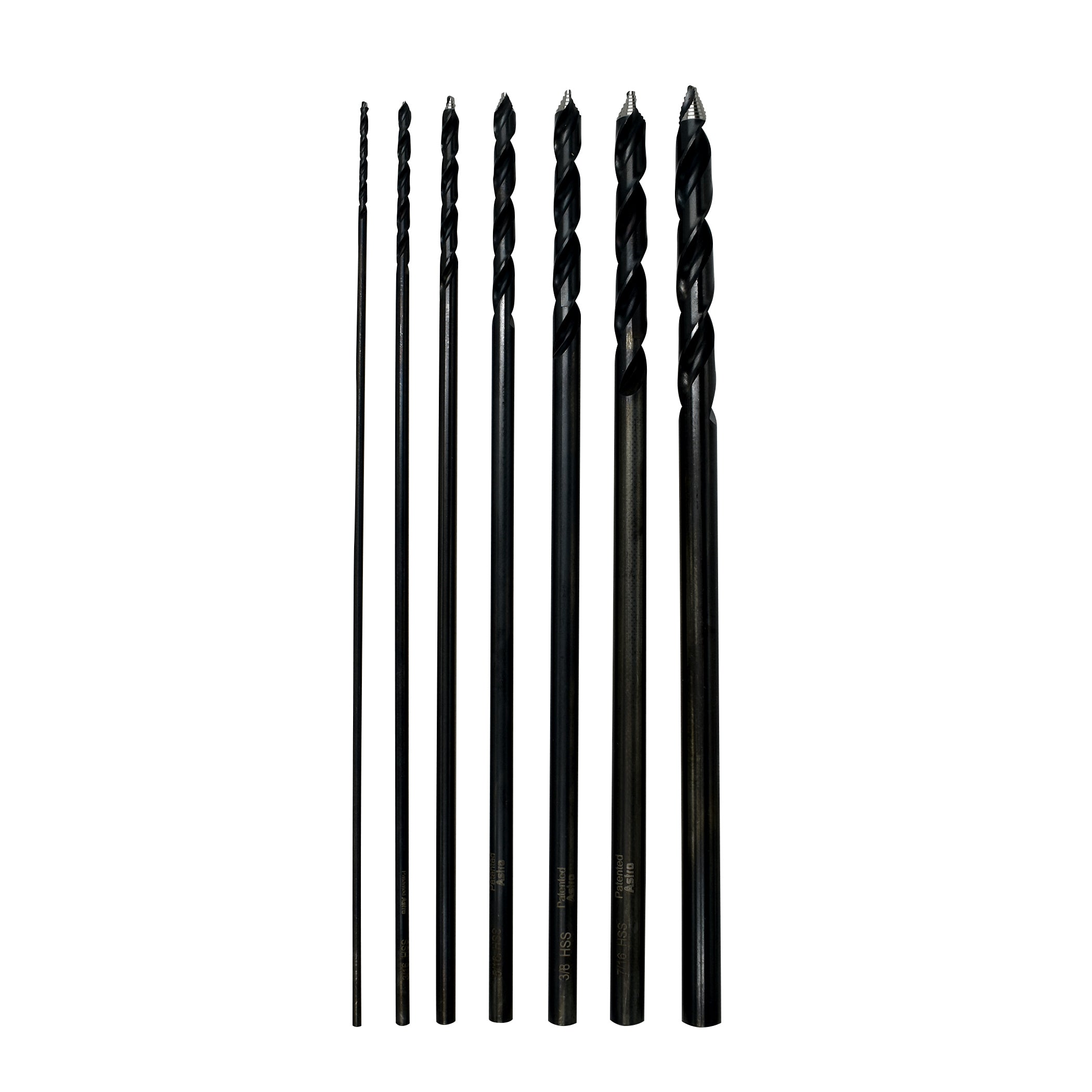 Astro Pneumatic AST-TS7 ONYX TurboStep 7-piece drill bit set - vertical top-down view showing size progression