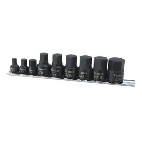 Titan Tools 16140 9 Pc. Stubby SAE Hex Bit Socket Set - MPR Tools & Equipment