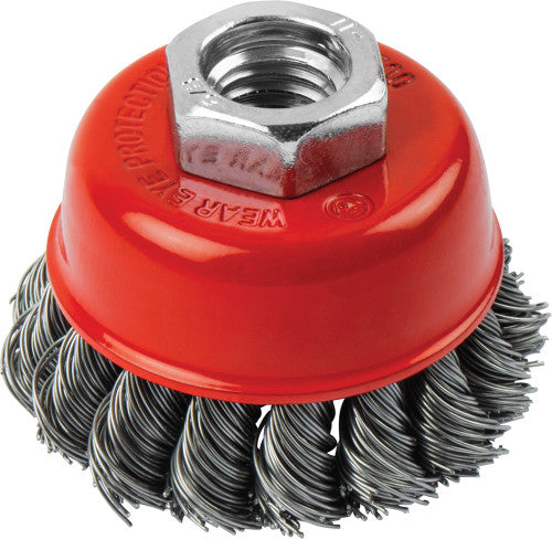 Titan Tools 22236 2.5" Knotted Wire Bowl Cup Brush, 5/8"-11 Arbor Size, 12,500 Rpm - MPR Tools & Equipment