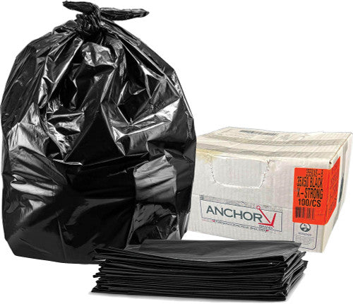 Tobeq 3550XS-B ANCHOR X-STRONG GARBAGE BAGS, BLACK, 35" X 50", CASE OF 100 BAGS - MPR Tools & Equipment