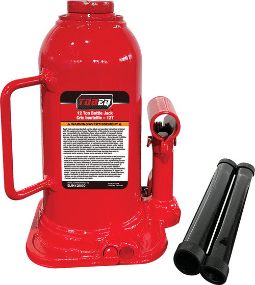 Tobeq BJH12000 12-TON HYDRAULIC BOTTLE JACK, MIN/MAX HEIGHT: 8" - 15.4" - MPR Tools & Equipment