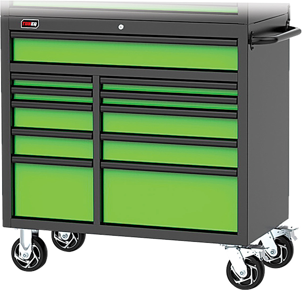 Tobeq RCBT411121LGBK 41" HD Series 11-Drawer Rolling Cabinet (Lime Green/Black) - MPR Tools & Equipment