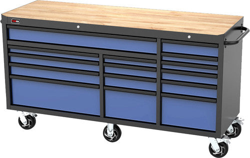 Tobeq RCBT721524BLBK 72" 15-DRAWER ROLLER CABINET, BLUE/BLACK - MPR Tools & Equipment