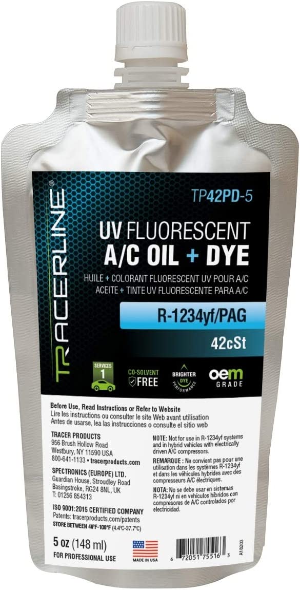 Tracerline TP42PD-5 R-1234yf/PAG Oil + UV Dye, 5oz Foil Pouch - MPR Tools & Equipment