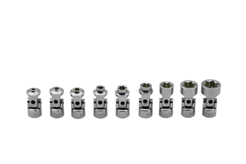 VIM Tools UJETS400 9-Piece 1/4 in. Drive Stubby Universal Joint E-Torx Socket Set, Satin Chrome