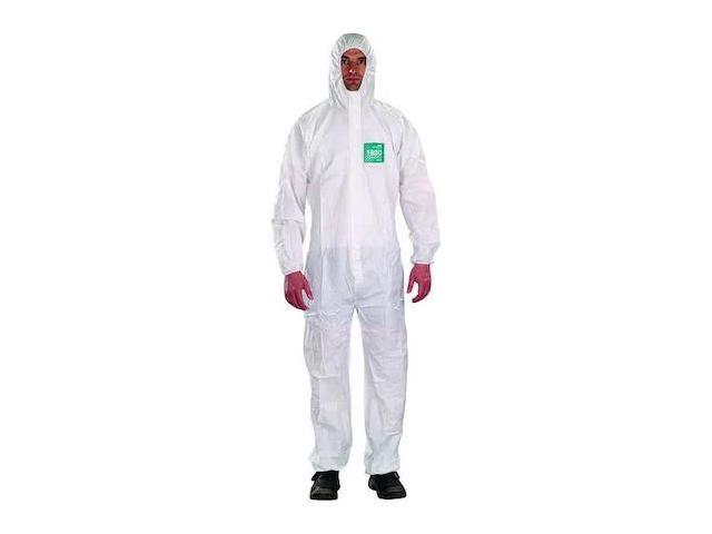 Ansell WH18-B-92-111-04 AlphaTec 1800 White Hooded Coverall Large - full body front view worn by model