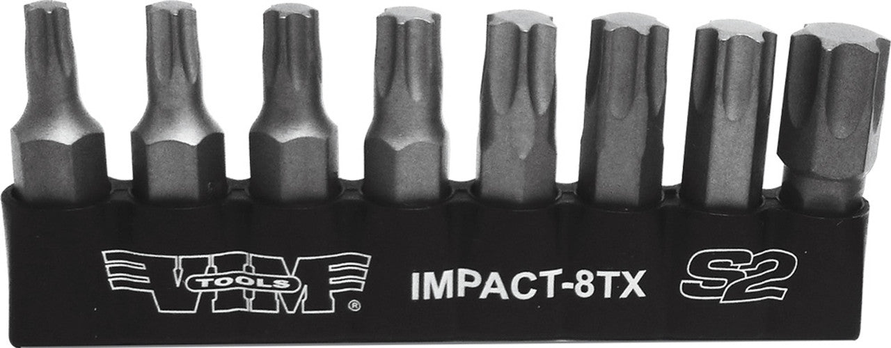 VIM Tools IMPACT-8TX 8pc Impact Torx® S2 Bit Set, 5/16? Hex, 1.25"L, T25 thru T55 - MPR Tools & Equipment