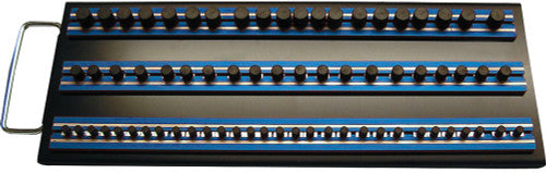 VIM Tools MRTRAY14B 14" Magrail Tl Tray – Black Tray, (3) Blue Socket Rails, (30) 1/4" Studs, (20) 3/8" Studs, (20) 1/2" Studs - MPR Tools & Equipment