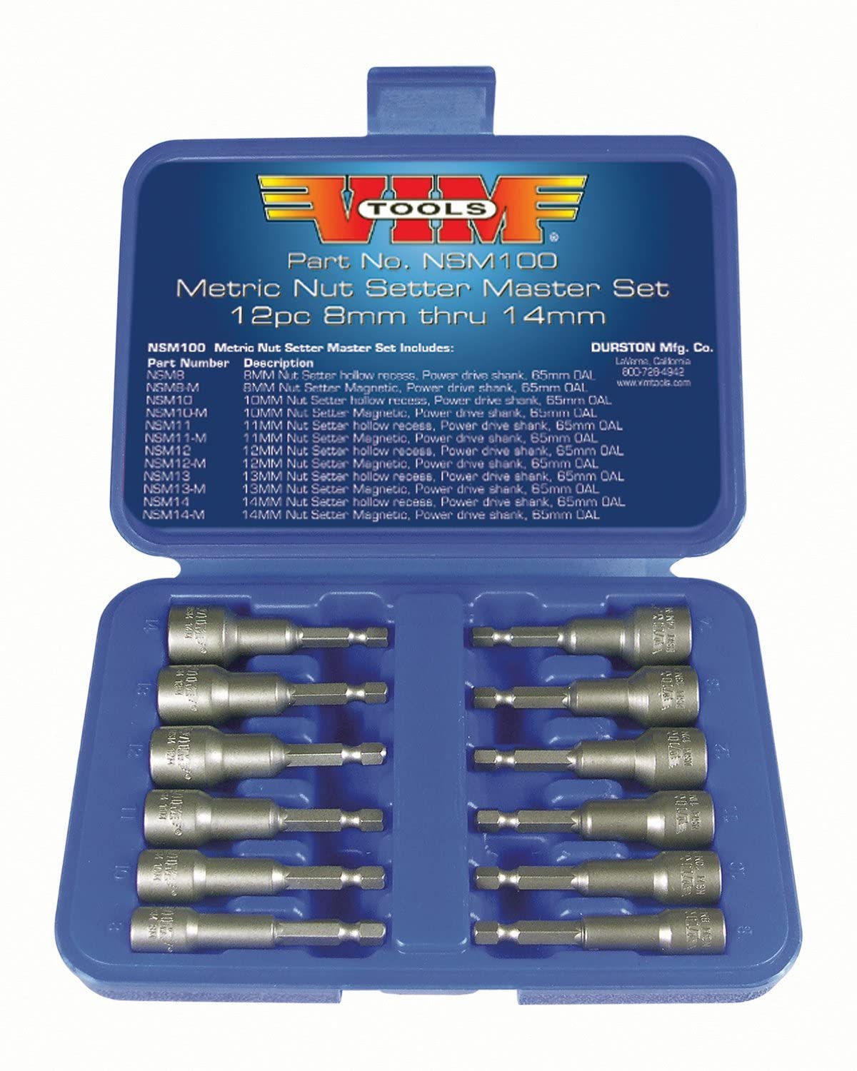 VIM Tools NSM100 Metric Nut Setter Kit with Recessed and Magnetic Nut Setter - MPR Tools & Equipment