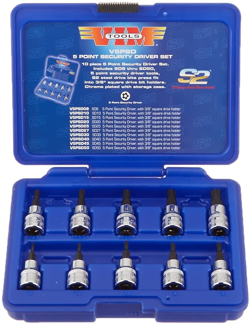 VIM Tools V5PSD 10-Piece 3/8" Drive 5-Point Security Driver Set - MPR Tools & Equipment