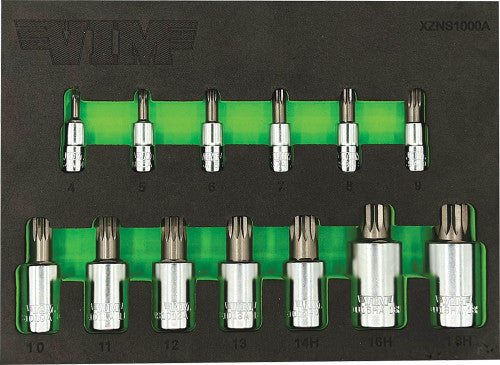 VIM Tools XZNS1000A 13-pc 1/4", 3/8", 1/2" Dr. Xzn Triple Square Bit Socket Set, Xzn 4-13 & Tamperproof Xzn 14, 16, 18 - MPR Tools & Equipment