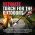 Master Appliance VMAX-550 propane torch lighting a campfire with lifestyle text calling it the Ultimate Torch for the Outdoors
