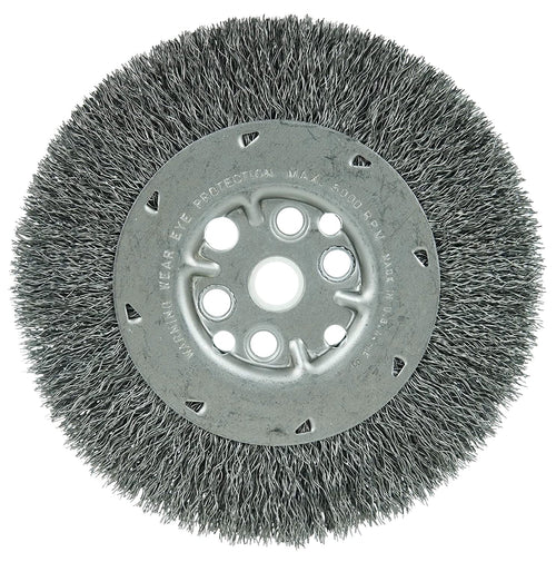 Weiler 01505 6" Maximum Density Crimped Wire Wheel.014" Steel Fill. 5/8"-1/2" Arbor Hole - MPR Tools & Equipment