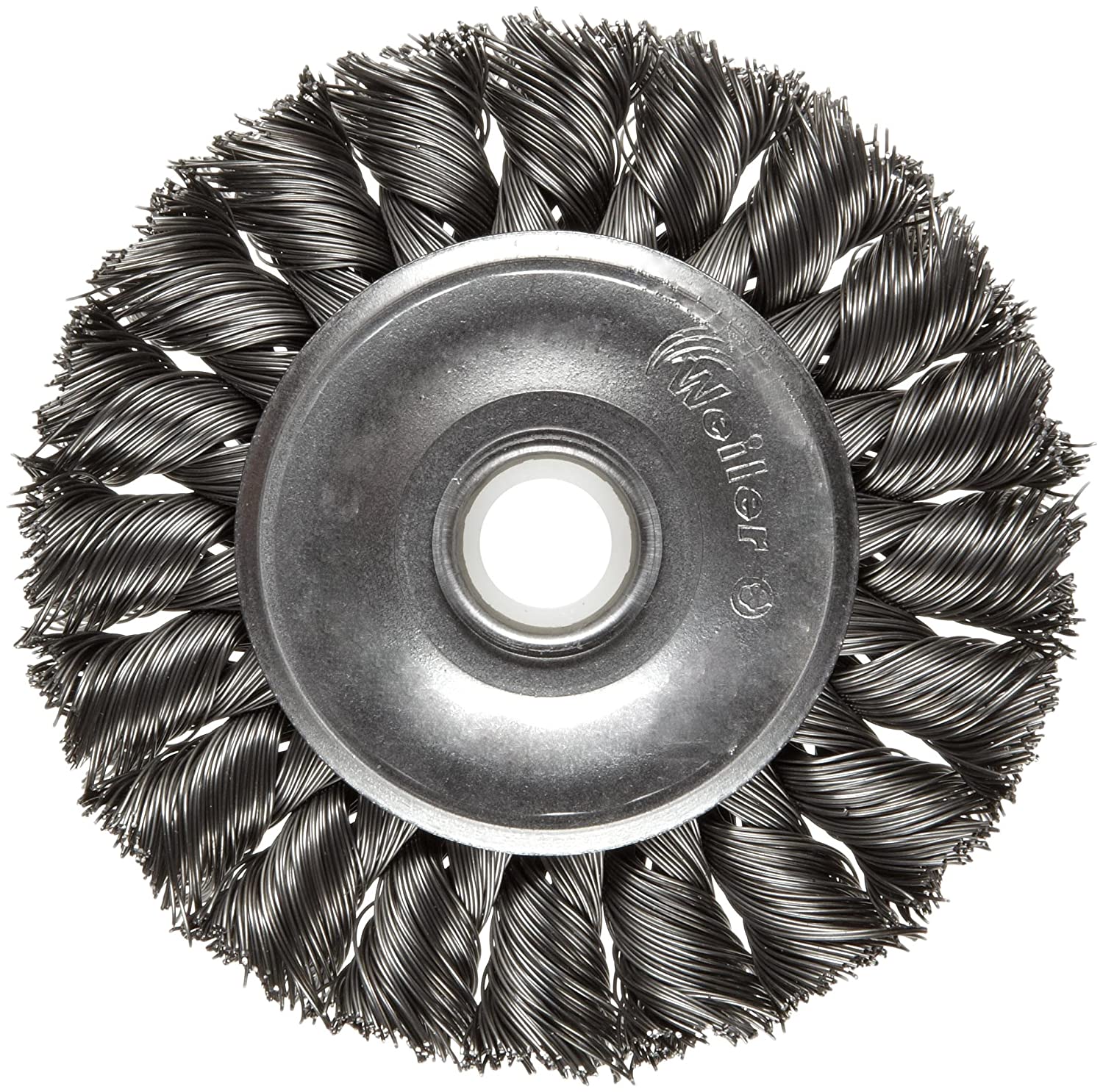 Weiler 08014 Dualife 1/2"-3/8" Arbor. 0.014" Wire Size. 3" Diameter. 3/8" Face Width. Steel Bristles Standard Twist Knot Wire Wheel Brush - MPR Tools & Equipment