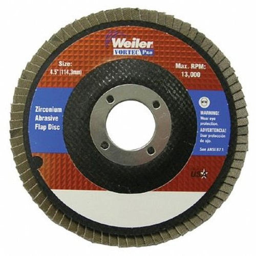 Weiler 31357 Vortec Pro Type 29 Flap Disc. Zirconia Alumina. 60 Grit. 7/8". 12000 RPM. 5" (Pack of 10) - MPR Tools & Equipment