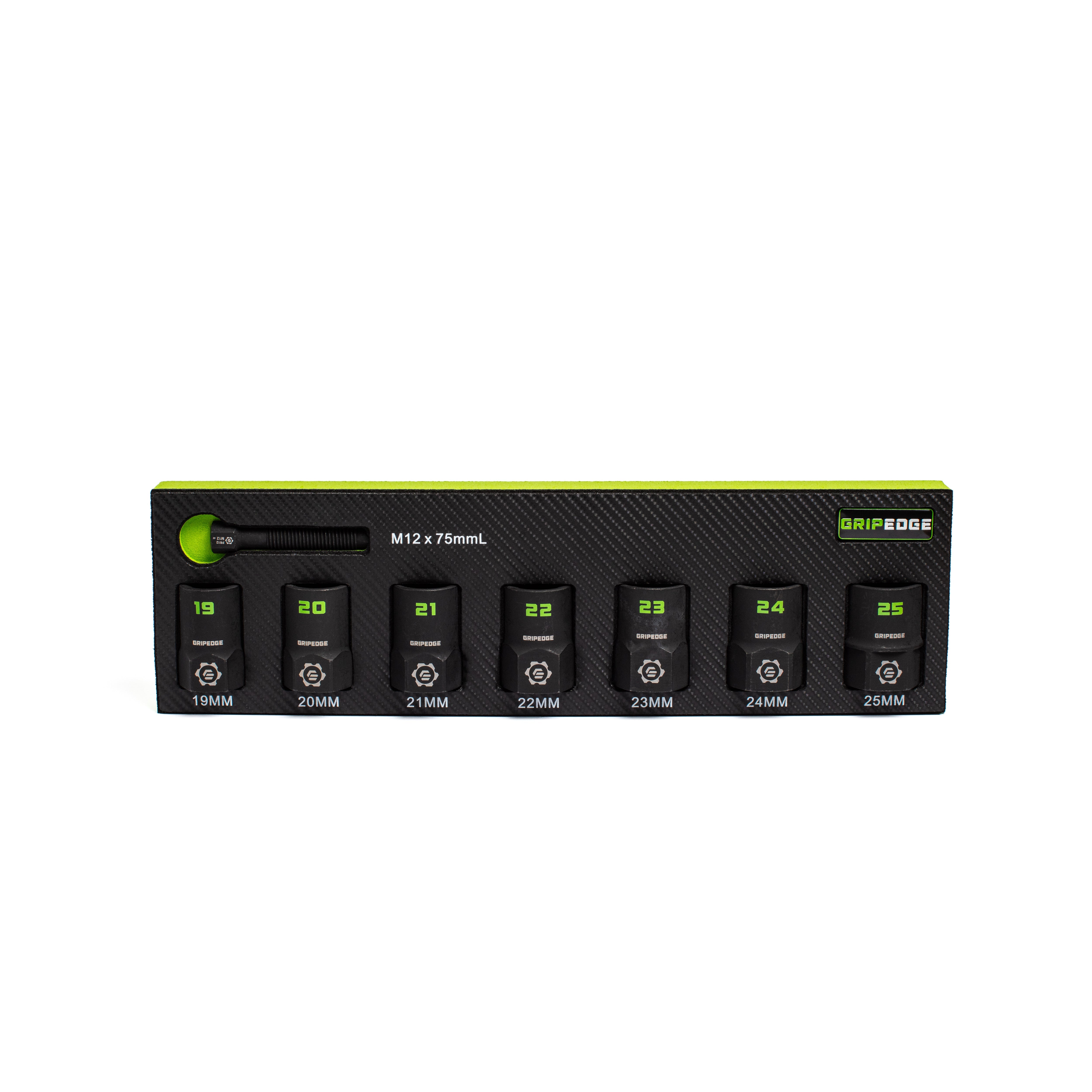 GripEdge XCM7S 7-Pc 1/2 In Drive Metric RPT Socket Extractor Set full set on foam tray 19-25mm