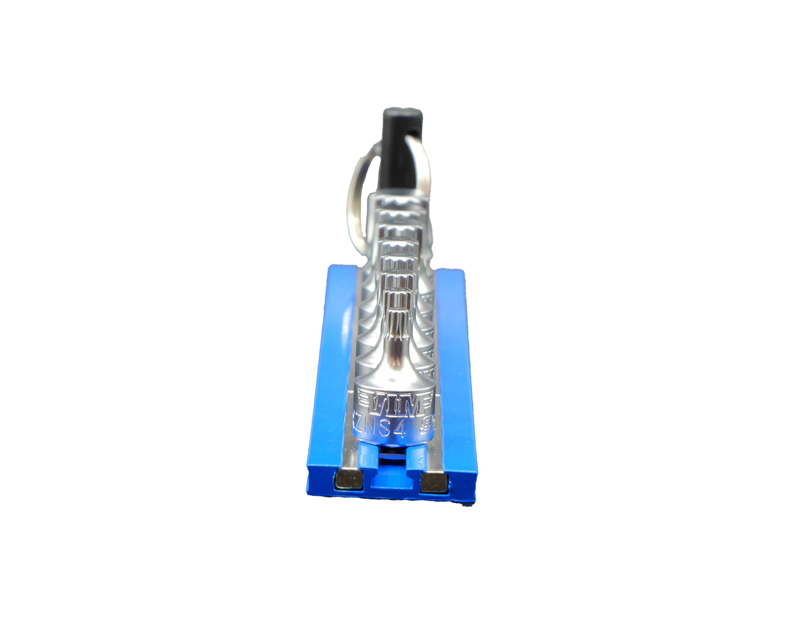 VIM Tools XZNS412 XZNS4 XZN Stubby Driver front view seated on blue Magrail