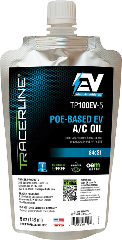 Tracerline TP100EV-5 POE-Based EV A/C Oil in Foil Pouch (5 oz/148ml), Compatible with R-134a & R-1234yf Systems - MPR Tools & Equipment