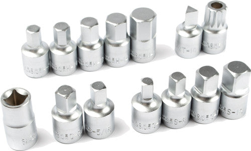 Titan Tools 51771 14-Pc 3/8" Drive Master Oil Drain Plug Socket Set (Hex, Square, Male & Female Triangle, TP XZN) - MPR Tools & Equipment