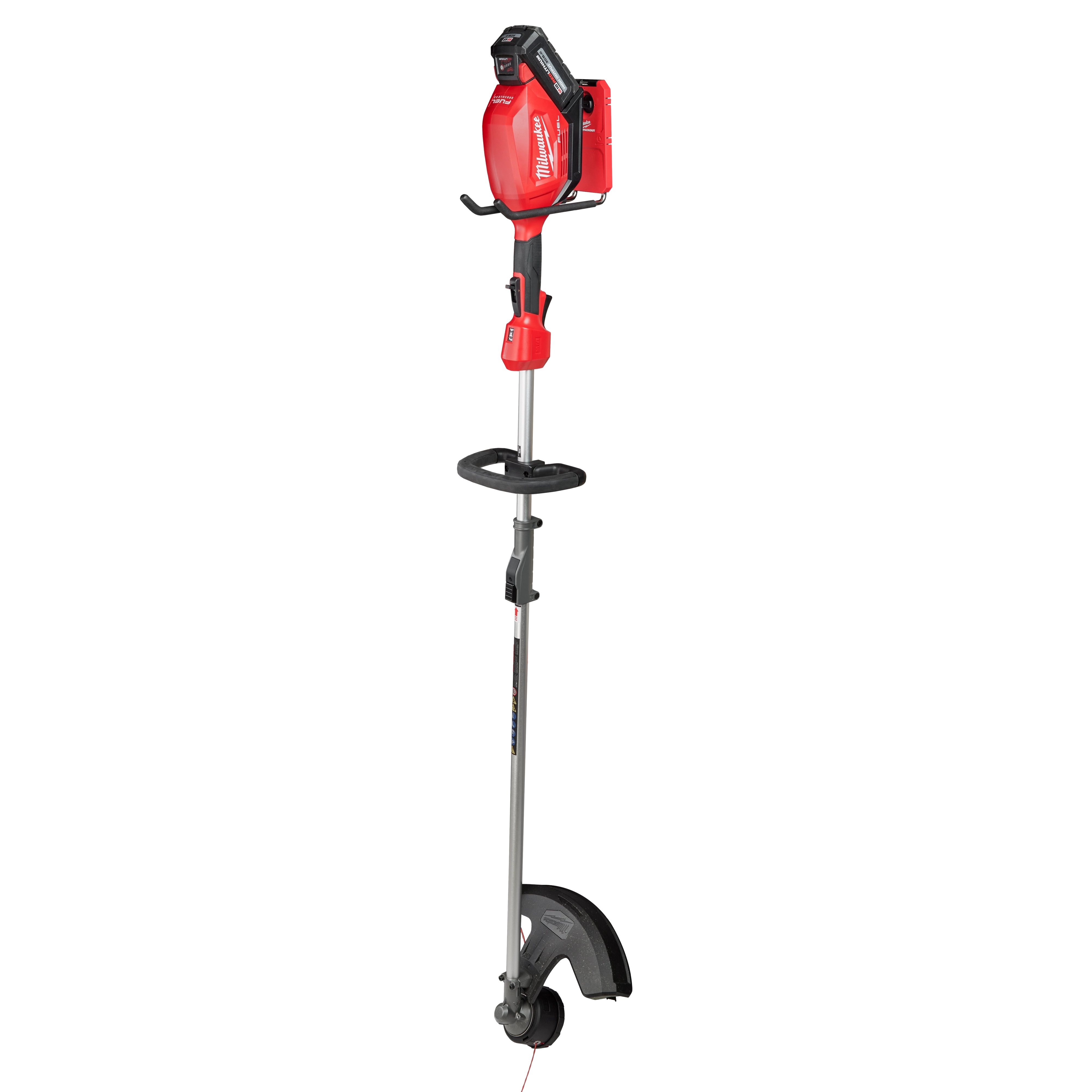 Milwaukee string trimmer hung on PACKOUT 9-Inch Straight Hook - lifestyle use example