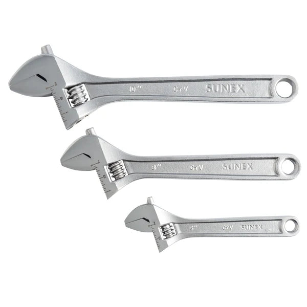 Sunex Tools SXAWS3C 3-pc Adjustable Wrench Set – 6", 8" & 10"