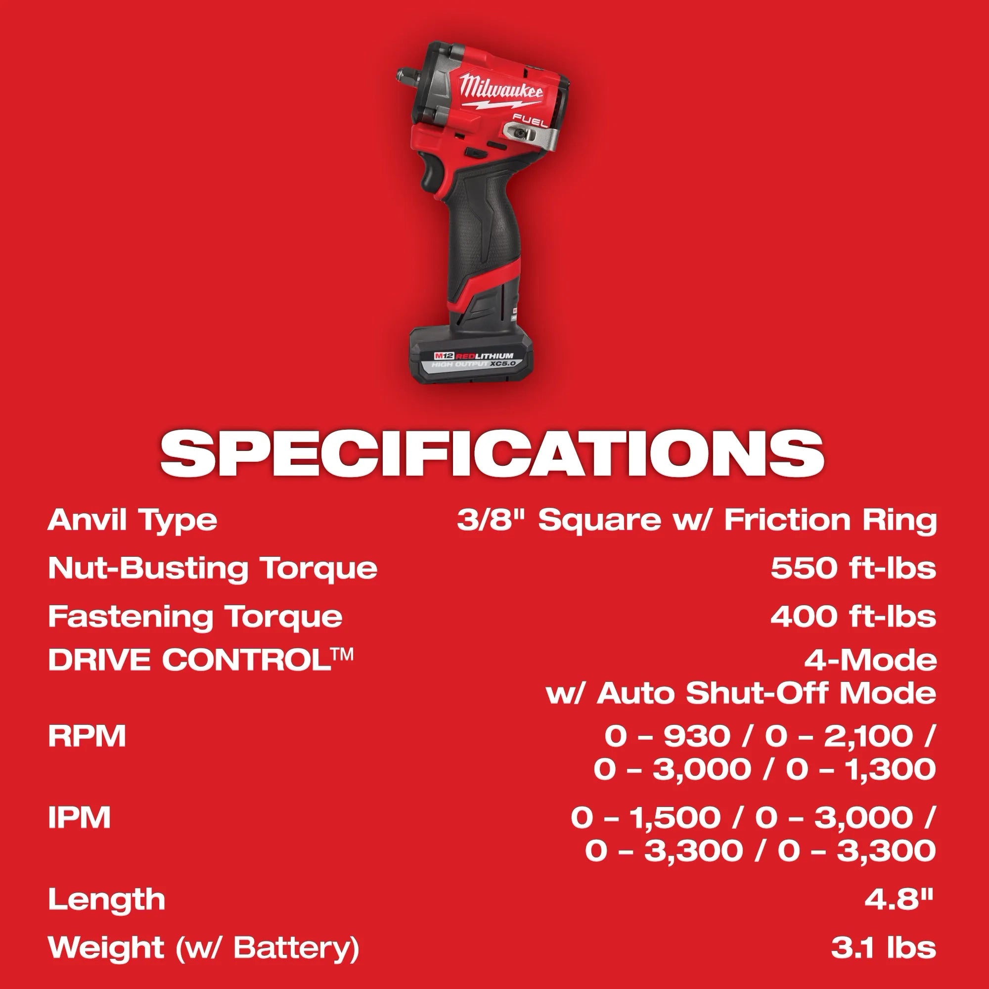 Milwaukee Tool 2562-21 M12 FUEL Stubby 3/8" Impact Wrench Kit