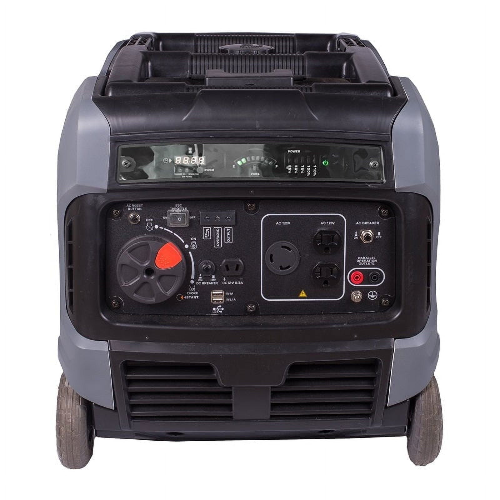 BE Power Equipment BE3600IE 3600W Digital Inverter Generator - front panel with outlets and controls