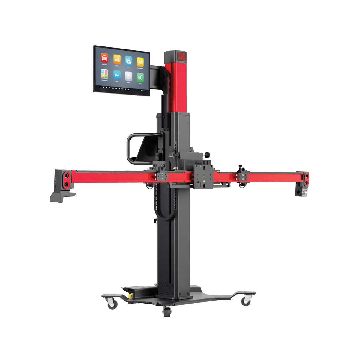 Autel IA900WA MaxiSYS frame angled side view with touchscreen display and robotic arms