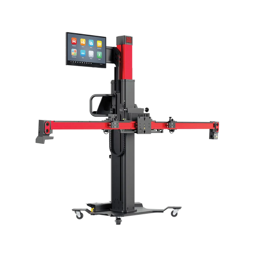 Autel MaxiSYS IA900WA wheel alignment and ADAS calibration frame with 24-inch touchscreen display, angle view