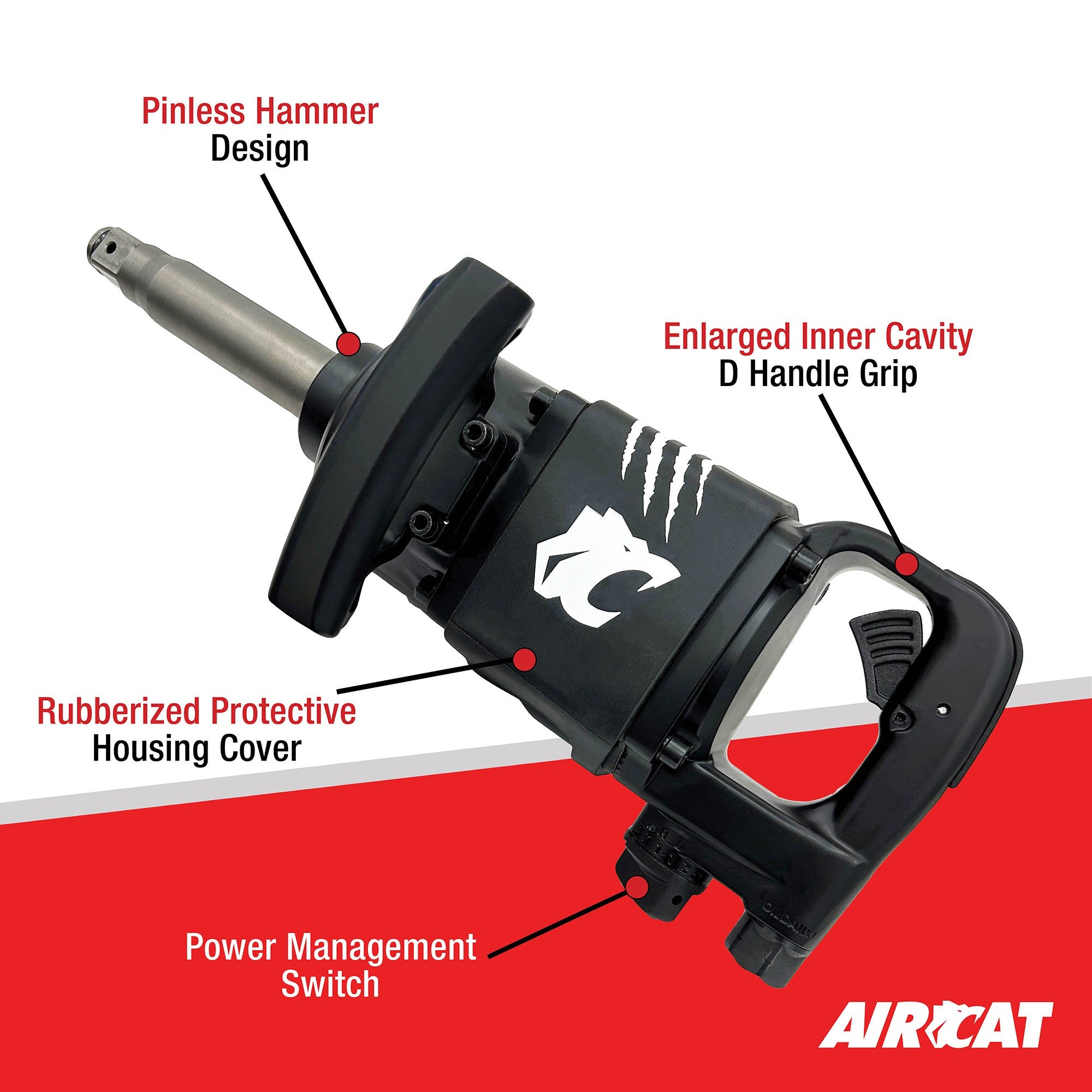 Aircat 1992-A Impact Wrench - Rubberized Housing and Power Management Switch Callout