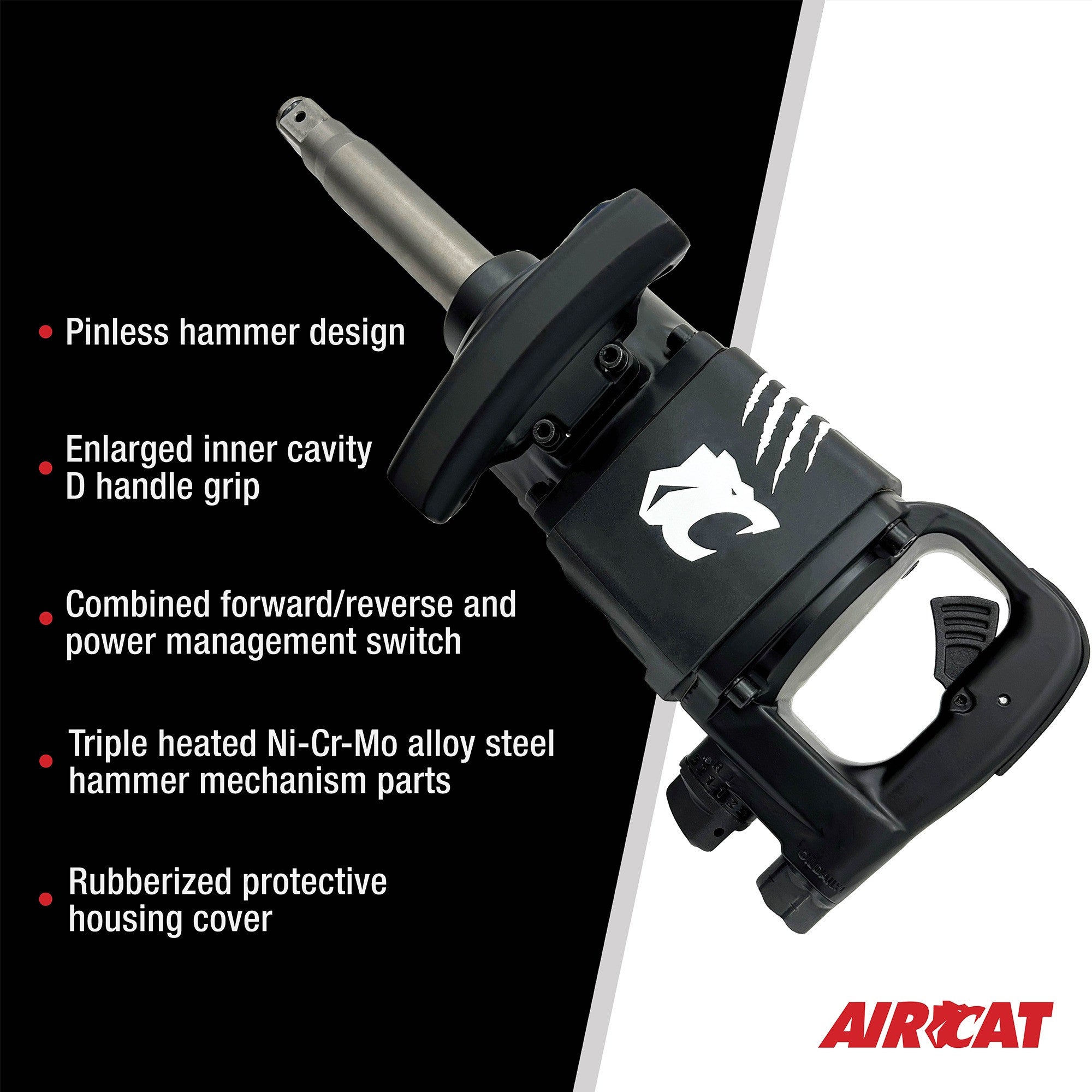 Aircat 1992-A Impact Wrench - Pinless Hammer Design and D Handle Grip Feature Callout