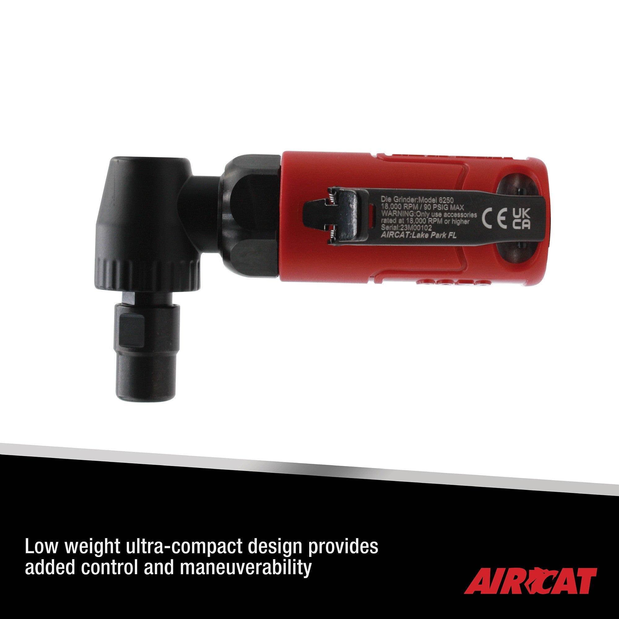Aircat ACA-6250 Angle Die Grinder low-weight ultra-compact design callout on black background