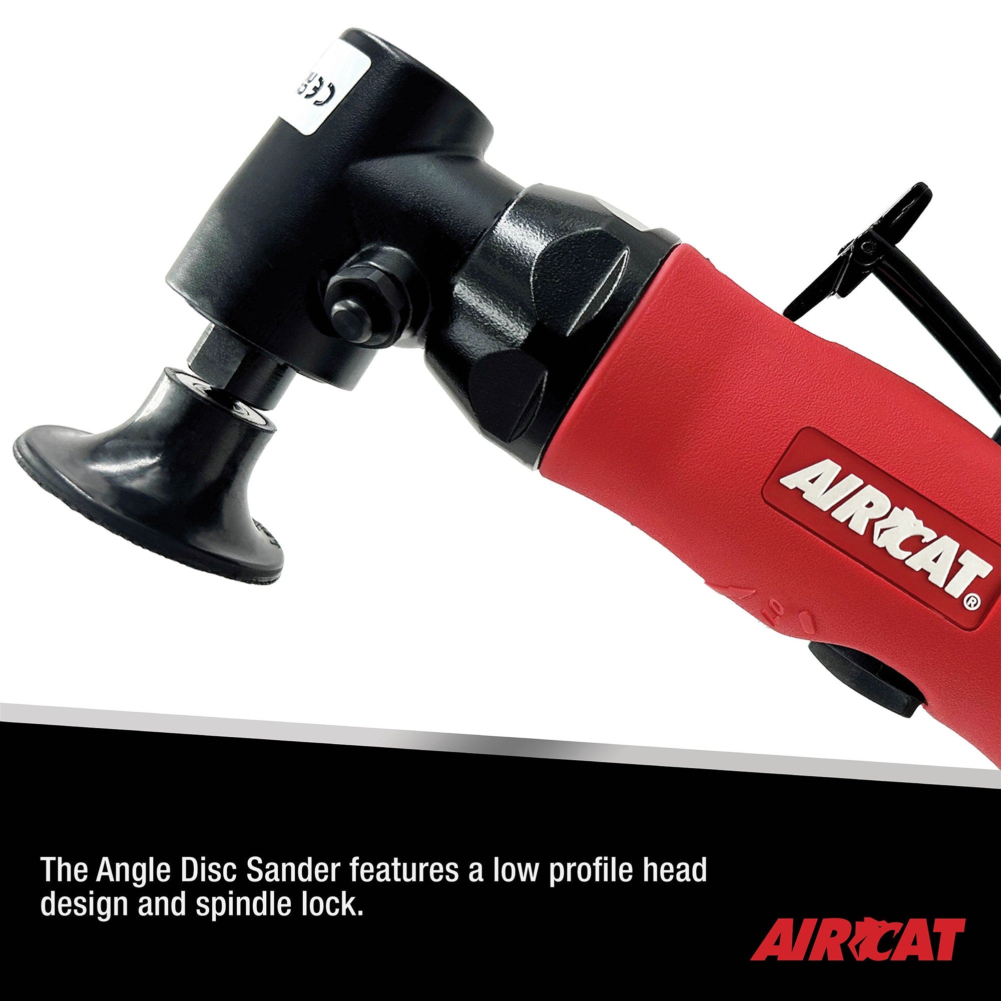 Aircat 6281 Angle Disc Sander low profile head design and spindle lock feature detail