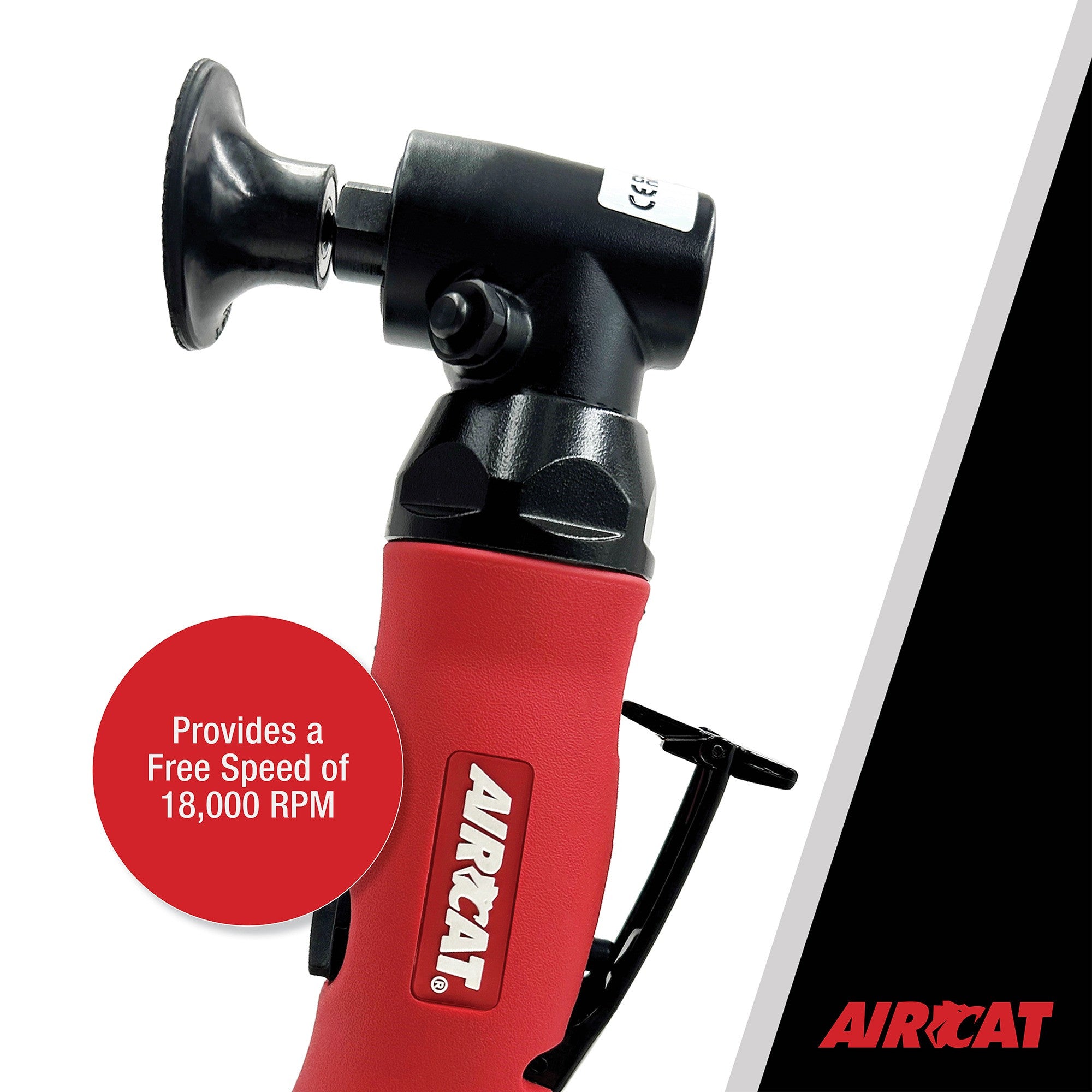 Aircat 6281 Angle Disc Sander head close-up highlighting 18,000 RPM free speed