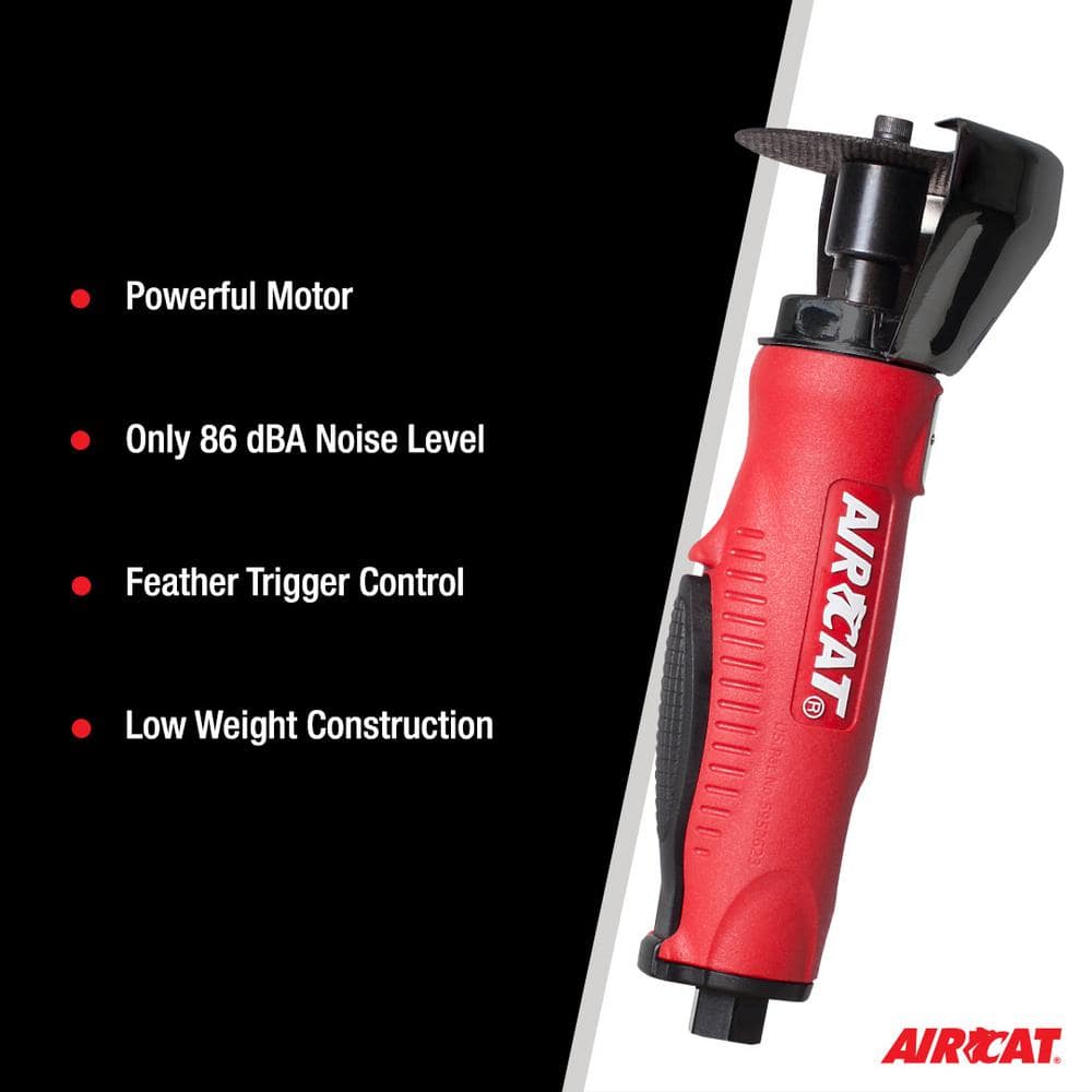 Aircat 6505 Cut-Off Tool features - powerful motor, 86 dBA noise level, feather trigger control, low weight construction