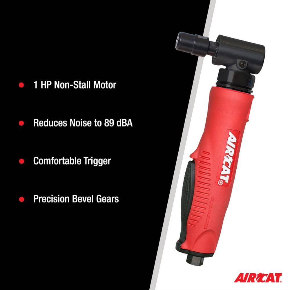 Aircat 6265 Right Angle Die Grinder key features - 1 HP Non-Stall Motor, 89 dBA noise reduction, comfortable trigger, precision bevel gears