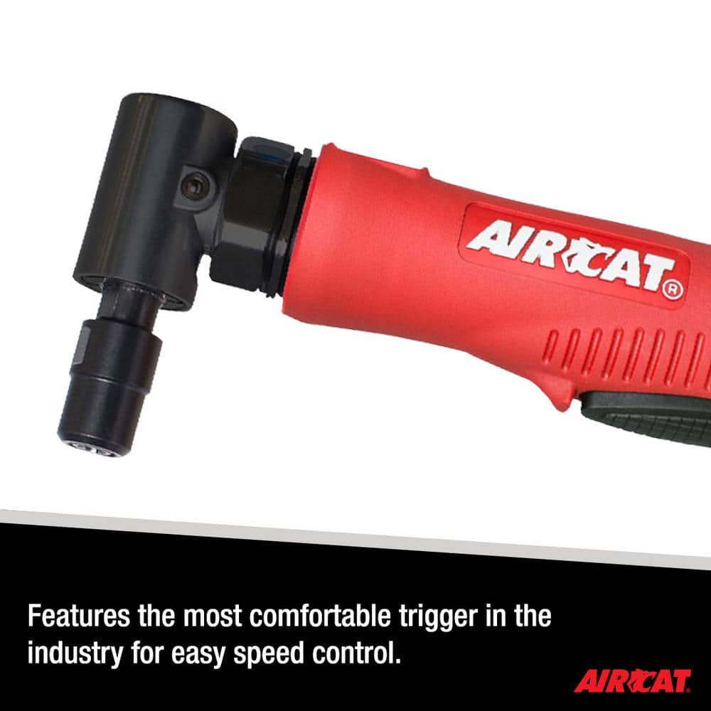 Aircat 6265 Right Angle Die Grinder - close-up of angle head and feather trigger for easy speed control