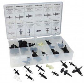 ATD Tools 39356 60-Piece Push-Pin Type Retainer Assortment with moulded storage case, showing 12 varieties of push-type retainers