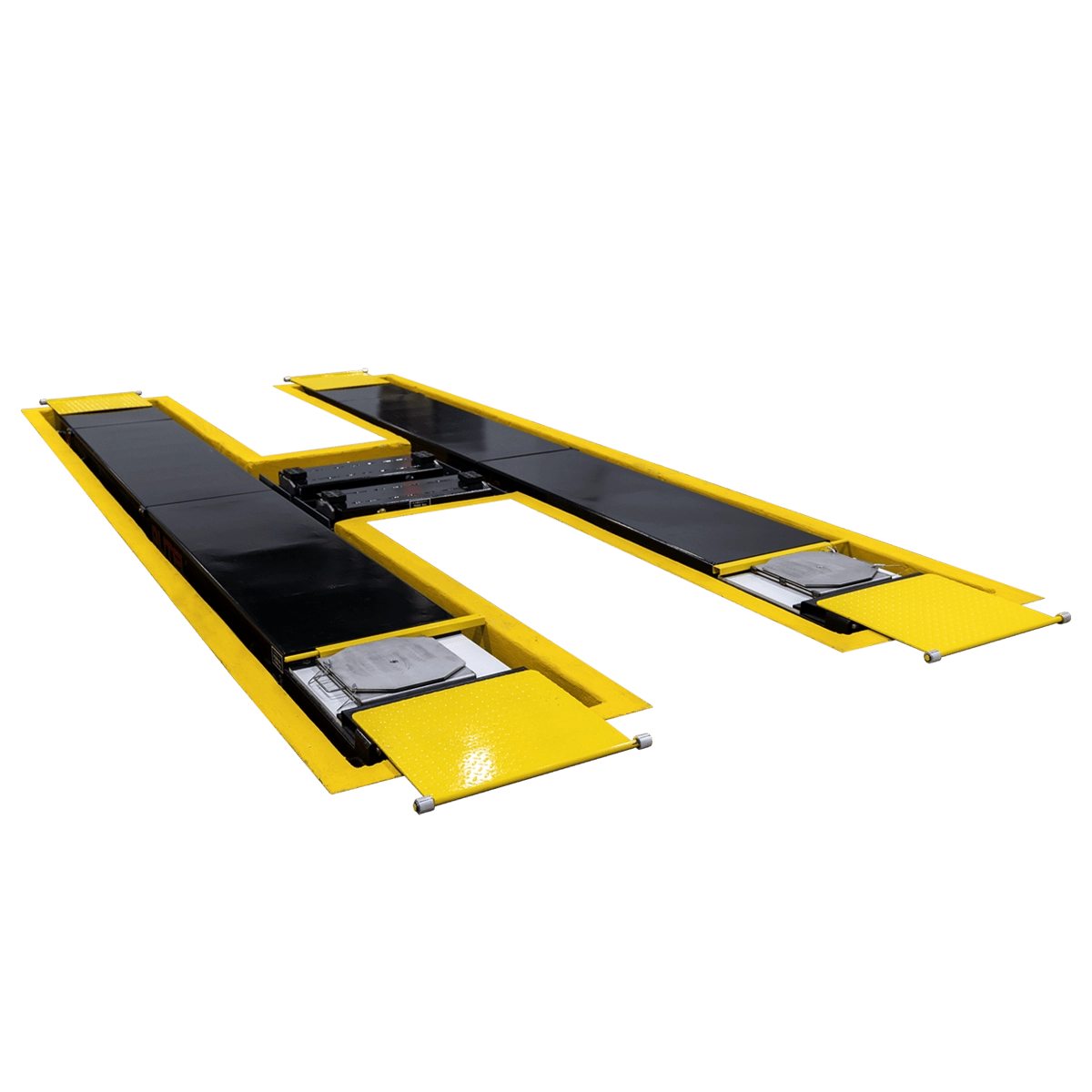 Autel ADAS Bay Max Lift flush-mount configuration with stainless steel turn plates and rear slip plates, top angle view