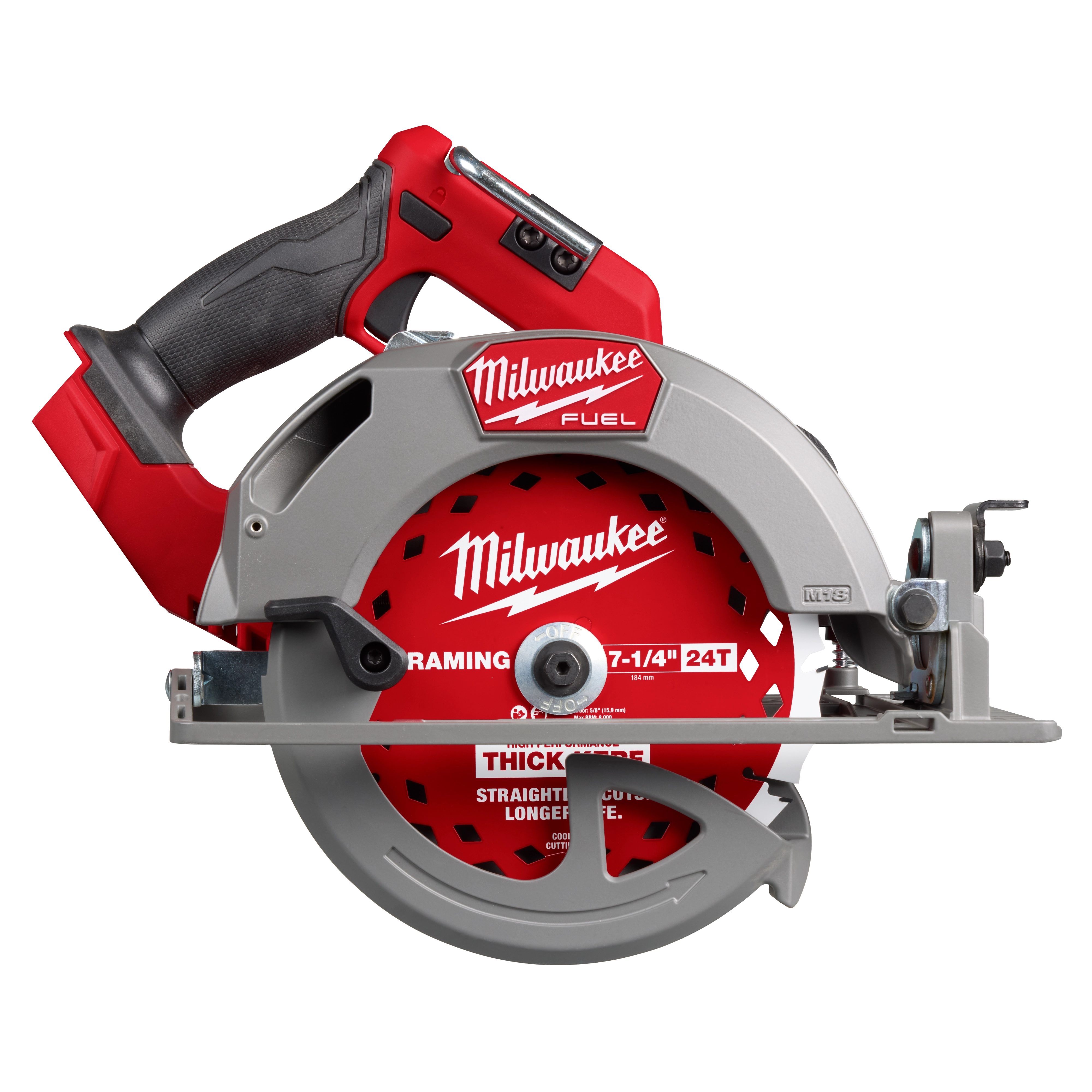 Milwaukee Tool 2834-21HD M18 FUEL 7-1/4 In Circular Saw with 24T Thick Kerf Framing Blade, front view