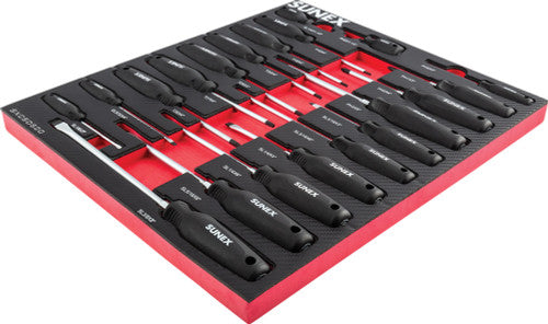 Sunex Tools SXCSDS20 20-Pc Phillips, Slotted & Torx Magnetic Screwdriver Set in EVA Foam Tray with Labeled Slots