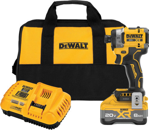 Dewalt DCF860WW1 20V Max* XR® Brushless 3-Speed High Torque 1/4" Impact Driver Kit, 2500 In-Lbs, (1) XR Powerpack™ 8Ah&Mldr; Battery, (1) Charger - MPR Tools & Equipment