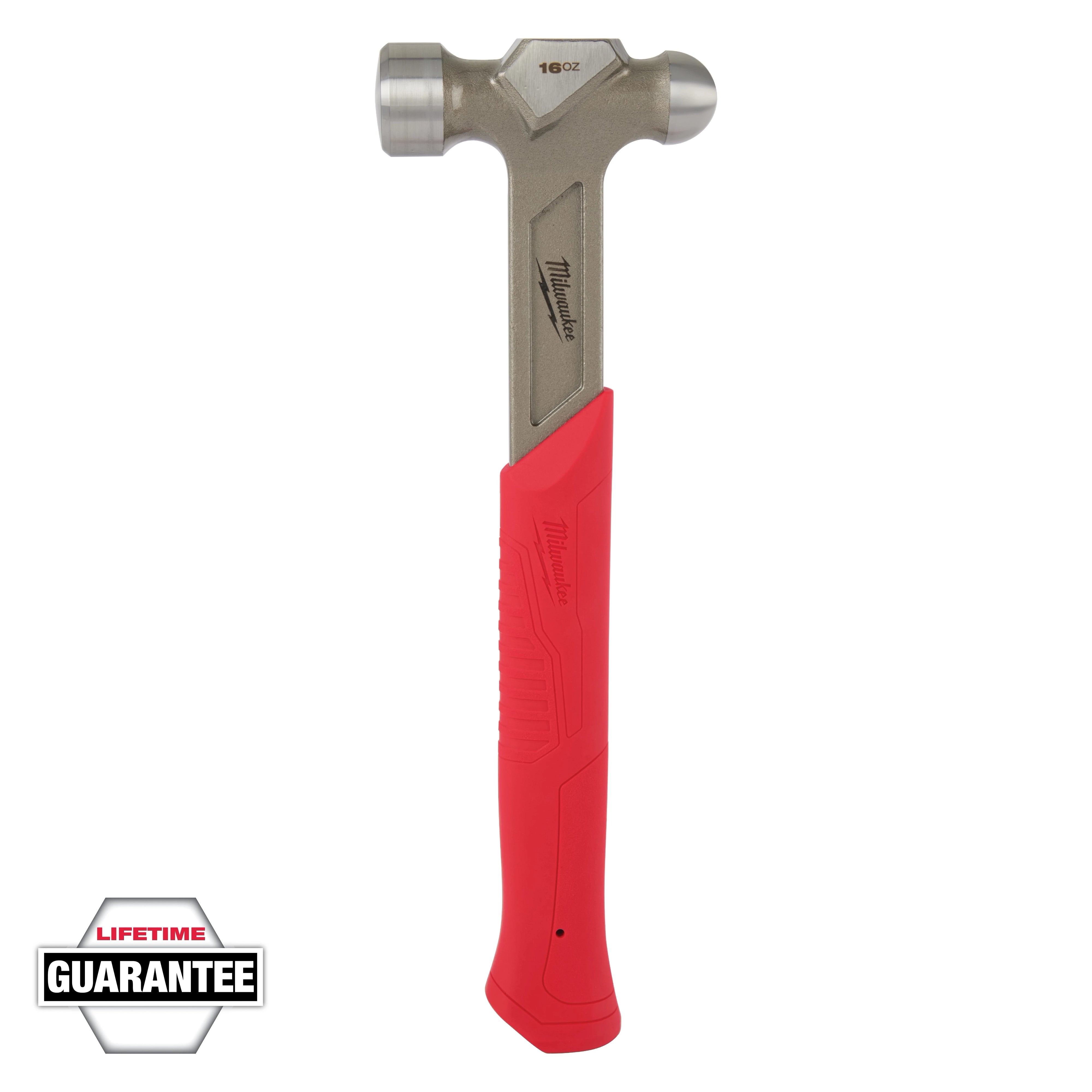 Milwaukee Tool 48-22-9130 16oz Steel Ball Peen Hammer front view with Lifetime Guarantee badge