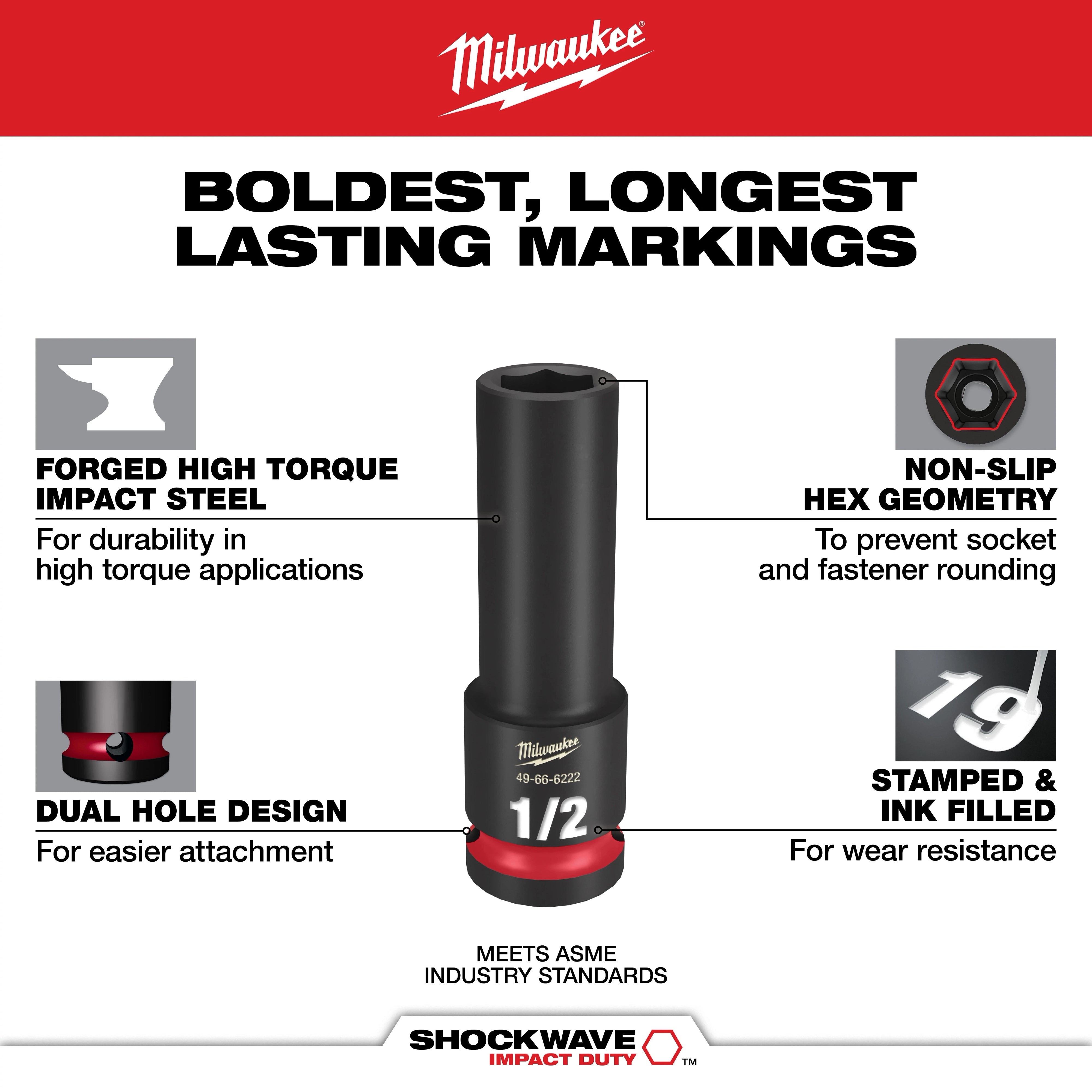 Milwaukee 49-66-6800 - 14 Deep SAE Sockets and 3 Impact Socket Accessories